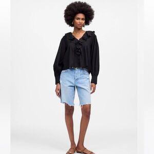 Madewell black Ruffled Pintucked Long-Sleeve Top size L new